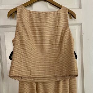 Classic Tan Houndstooth 2 Piece Top and Skirt